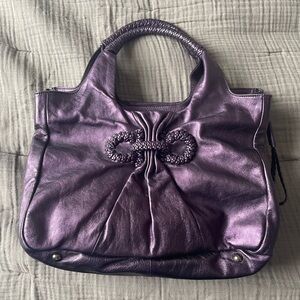 Salvatore Ferragamo Metallic Purple Leather Woven Hobo Bag